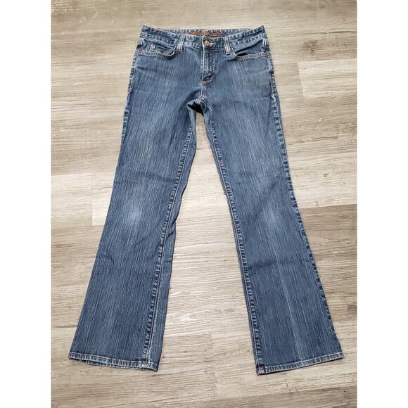 Eddie Bauer Specially Died Dark Blue Denim Boot Cut Jeans Pants Size 4 - Picture 1 of 6